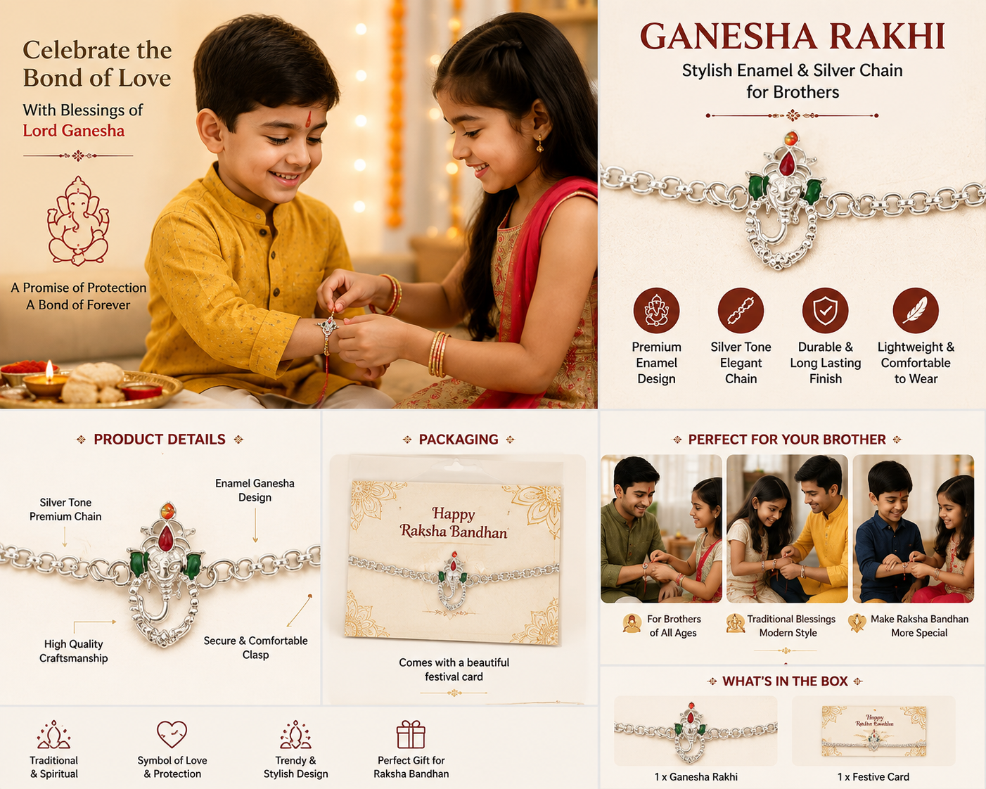 Ganesha Rakhi | Premium Silver Chain Rakhi