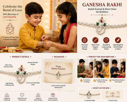 Ganesha Rakhi | Premium Silver Chain Rakhi