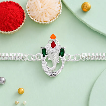 Ganesha Rakhi | Premium Silver Chain Rakhi