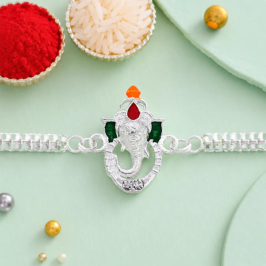 Ganesha Rakhi | Premium Silver Chain Rakhi