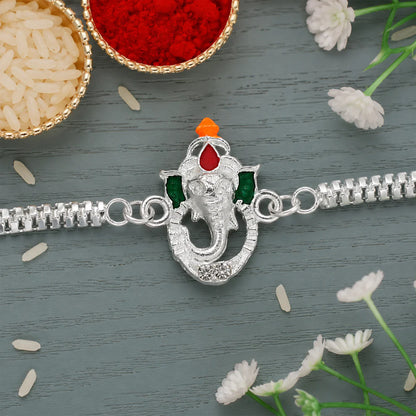 Ganesha Rakhi | Premium Silver Chain Rakhi