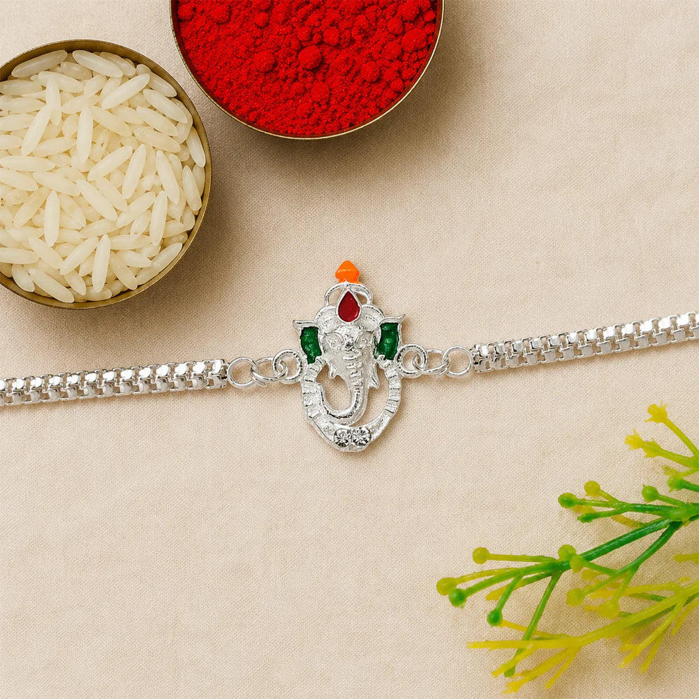 Ganesha Rakhi | Premium Silver Chain Rakhi